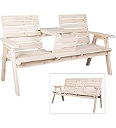 Kdgarden Cedar/Fir Log Wood Patio Garden Bench with Foldable Table, Outdoor Wooden Porch 3-Seat B...