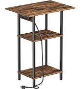 Asgolion Tall End Table with Charging Station, Skinny Nightstand with USB Ports and Outlets, 3 Ti...