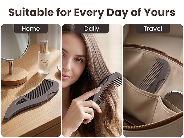 Portable scalp detox comb for home vanity, daily use, and travel in a compact toiletry bag.