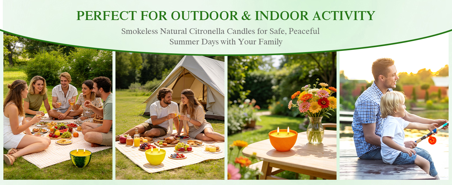 Natural citronella candles for peaceful summer days and perfect for outdoor and indoor activity.