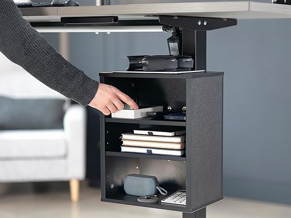 clamp on desk shelf under desk storage leg mounted shelf height adjustable desk organizer black
