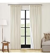 Beige Linen Pinch Pleat Blackout Curtains 84 Inch Length 2 Panels 100% Black Out Curtains with Ho...