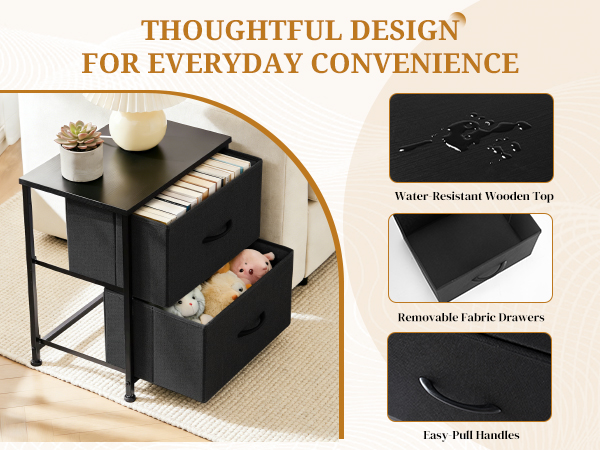 Details of 2 drawer nightstand