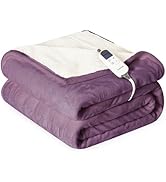 Cozorbt Heat Blanket 50”x60” Throw,Soft Flannel &amp; Sherpa Reversible Electric Blanket with 10 Heat...