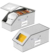 JIDSPWLS Hat Organizer for Baseball Caps 2PCS Stackable Storage with Clear Window Lid, Flip-Top A...
