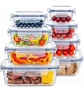 Asnews 8 Pack Glass Meal Prep Containers with Lids, Glass Food Storage Containers with Snap Locki...