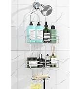 DAOYA Shower Caddy - Organizer with 6 Hooks, Soap Basket &amp; Self-Adhesive Pad, Silver
