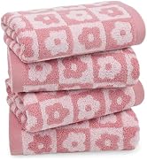 Jacquotha Cotton Hand Towels Pink Checkered Floral - Quick Drying Hand Towel Set of 4, for Women ...
