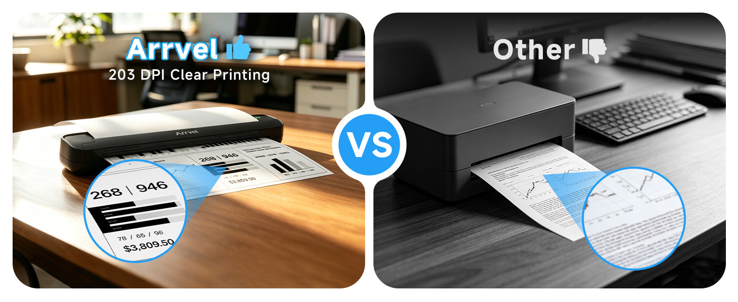 ST80A portable thermal printer produces clear 203 DPI text, charts, tables, and business documents