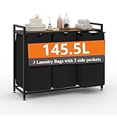 Garvee 145.5L Laundry Basket 3 Section, Laundry Hamper with Shelf &amp; 3 Removable Bags, Dirty Cloth...
