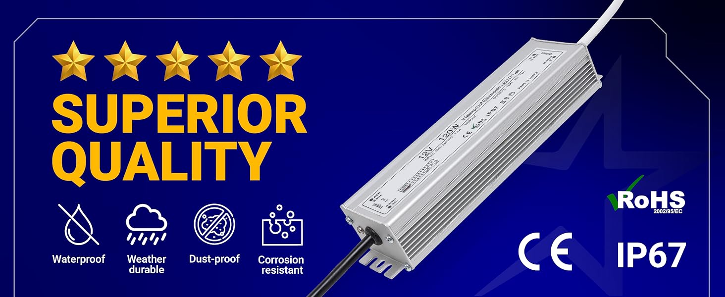 120W 12V LED Power Supply Driver 10A with US Standard 3-Prong Plug by BlueStars