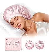 LitBear Silk Bonnet for Sleeping Women, Adjustable Double Layer Satin Silk Hair Bonnet with Scrun...