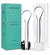 LIGOFLORA Tongue Scraper for Adults with 2 Ceramic Holder and 2 Travel Case – 2 Pack Stainless St...