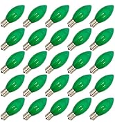 SUNSGNE 25 Pack C9 LED Replacement Green Christmas Light Bulbs, C9 Plastic Shatterproof LED Outdo...