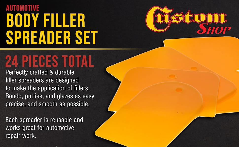 Custom Shop 24-Piece Body Filler Spreader Set, 3&amp;#34; to 6&amp;#34; - For Auto Body Repair &amp;amp; Paint