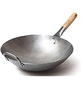 Craft Wok Traditional Hand Hammered Carbon Steel Pow Wok with Wooden and Steel Helper Handle (14 ...