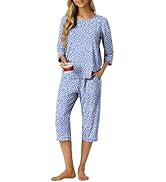 PrinStory Women's Pajama Set Capri Pjs Sets 2 Piece Soft Lounge Sets Sleepwear with Pockets