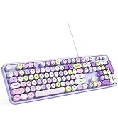 MOWUX Computer Keyboard Wired, Plug and Play USB Retro Round Typewriter Keyboard, Full Size Wired...