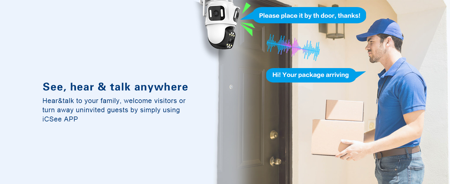 wifi outdoor security camera with 2 way audio, see hear talk anywhere