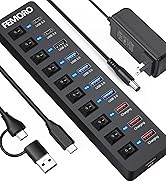 Powered USB Hub 3.2, 11-Port [USB C/USB 3.2(10Gbps)*3+USB3.0(5Gbps)*4+USB Power-only*4] with 12V ...