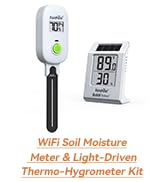 RAINPOINT Light-Driven Thermo-Hygrometer &amp; Smart Digital Wireless Soil Moisture Meter (WiFi Hub N...
