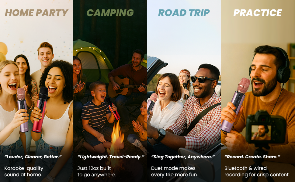 Perfect for home parties, camping, road trips, or solo practice—the mic fits every occasion.