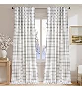 NICETOWN 100% Plaid Linen Blackout Curtains 84 Inch Long for Living Room Bedroom, Farmhouse Doubl...