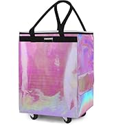 CIMAZHEN (Medium,Mermaid) Reusable Grocery Bag on 4 Wheels, Foldable Rolling Tote Bag with 3 Hand...
