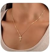 Turandoss Gold Cross Necklace for Women - Dainty 14K Gold Plated Cross Necklace Layered Beaded In...