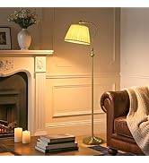 Gold Brass Floor Lamp with Fabric Shade,12W Smart Remote and Bluetooth Dimmable, Standing Lamps f...