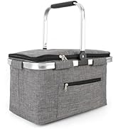MEKOTRIN Large Picnic Basket Insulated, Foldable Shoping Basket Cooler Bag, Leakproof Picnic Bask...
