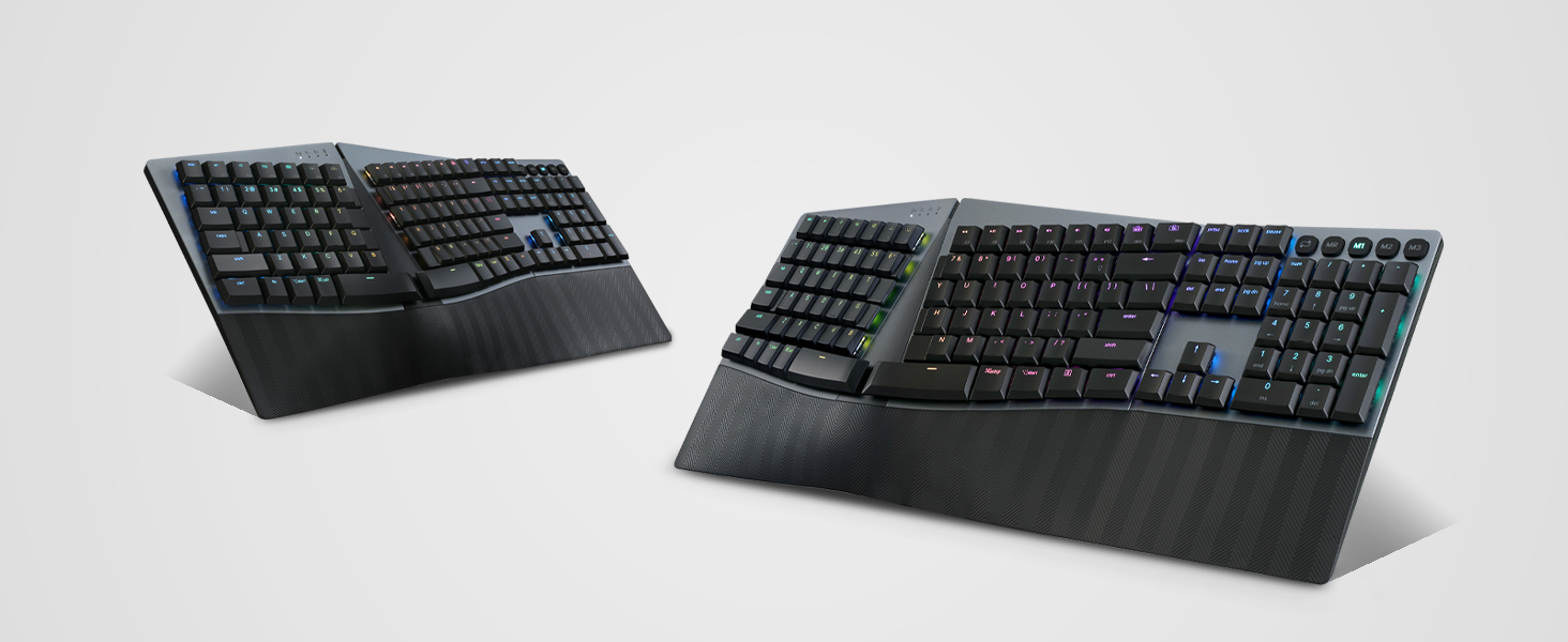 Perixx PERIBOARD-835BL Wireless Ergonomic Mechanical Keyboard - RGB Backlit - Low-Profile Blue Click...