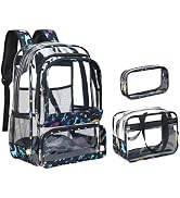 Vorspack 3Pcs Clear Backpack Heavy Duty - Large Transparent Backpack with Lunch Bag &amp; Pencil Case...