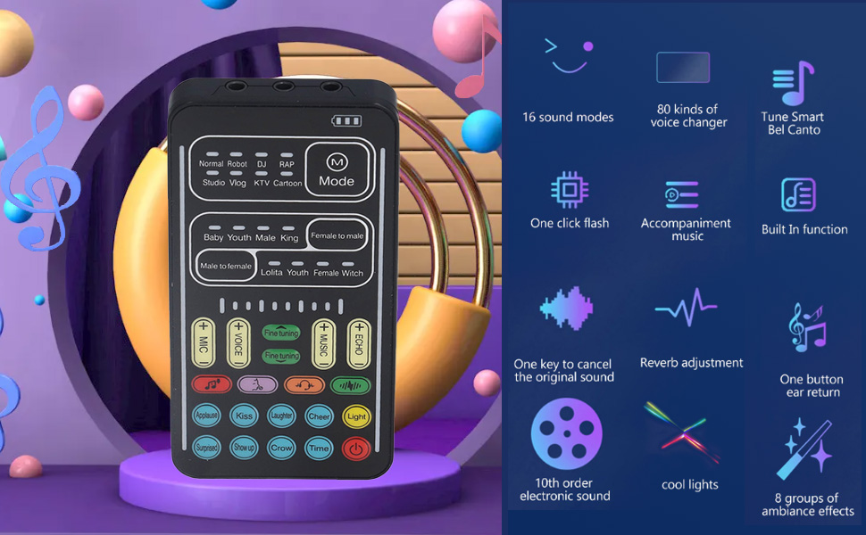 Audio Mixer, I9 Voice Changer Set Live Sound Card for Live Streaming