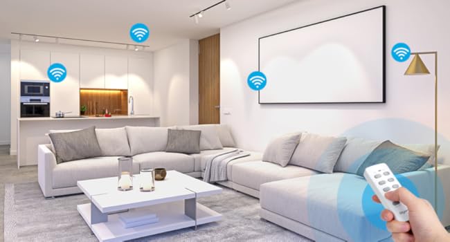 a hand using a remote to control remote outlet switch in the living room