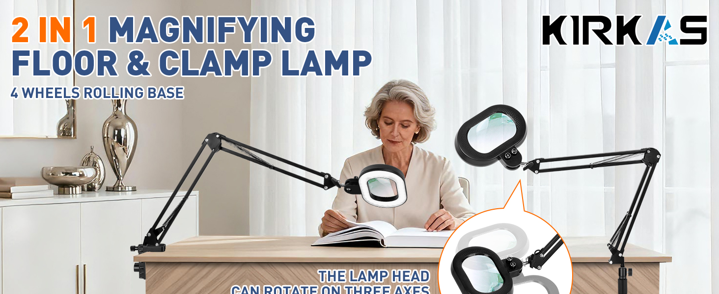 2 in 1 magnifying floor lamp clamp light desk lamp Magnifying Glass with Light with stand close work