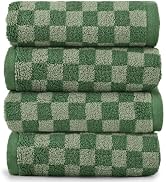 Jacquotha Soft Hand Towels 4 Pack, Green Checkered Face Towel Set for Bathroom Kitchen, Decorativ...