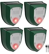 4-Pack Solar Motion Sensor Alarm with Sound and Ultrasonic, Ultrasonic Motion Sensor Alarm with L...