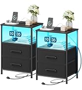 TRIFEBLE Nightstands Set of 2, Night Stand with Charging Station and Led Lights, Bedside Table wi...