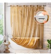 AmazerBath No Hook Shower Curtain and Liner 3-in-1, Luxury Heavy Duty Clear Orange No Hook Shower...