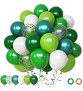 72pcs Green Balloons Set, Latex Balloons with 12inch Dark Emerald Lime Forest Green and White Met...