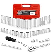 EACELIY 54pcs 1/4" Socket Set,Drive Impact Socket Set, SAE/Metric, Deep &amp; Shallow with Universal ...