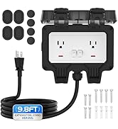 Outdoor Outlet Box with 9.8Ft Extension Cord, NEMA 5-15R, STW 14 AWG,IP66 Waterproof Power Outlet...