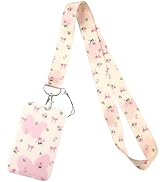 Pink Flowers ID Lanyard Badge Holder Cute Keychain for Women Girls Kids Nurses for Keys &amp; ID Badg...