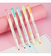 maikedepot Real Mild Highlighters, 5pcs Fluorescent Colors Marker Pens Double Ended Highlighter A...