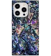 Reezaddin Black Mother of Pearl Abalone Shell Phone Case for iPhone 16 Pro Max 6.9in,Rectangle Ed...