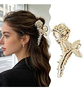 Gold Rose Hair Claw Clips, Large Metal Floral Jaw Clips for Women, Non-Slip Flower Hair Clips for...