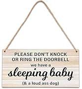 B06 Baby Sleeping Sign - Do Not Knock Or Ring Doorbell, Rustic Hanging Sign For Front Door, Nurse...