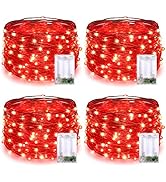 JMEXSUSS 4 Pack 50 LED Red Fairy Lights Battery Operated, 16.1ft Mini Firefly Starry Lights, Red ...