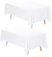 Fixwal White Tablecloth Rectangle 60 x 102 Inch, 2 Pack 6ft Polyester Fabric Table Cloths Rectang...